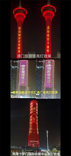 图为澳琴珠三地同时点亮城市地标。（主办方供图）